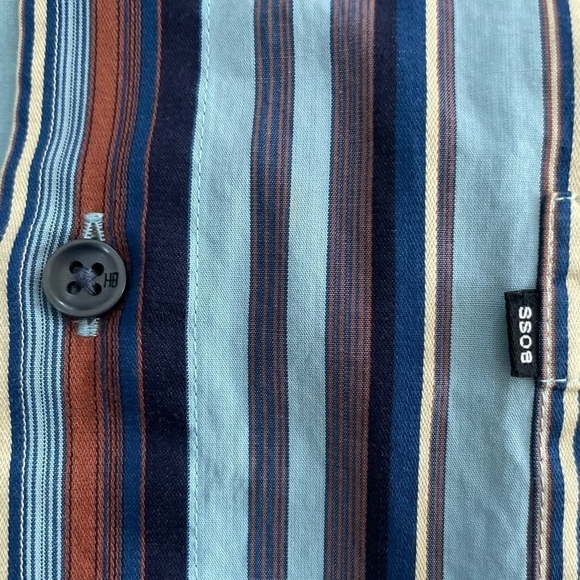 HUGO BOSS Button Down Long Sleeve Multi Colored Stripes Men’s Cotton Dress Shirt - Picture 7 of 9